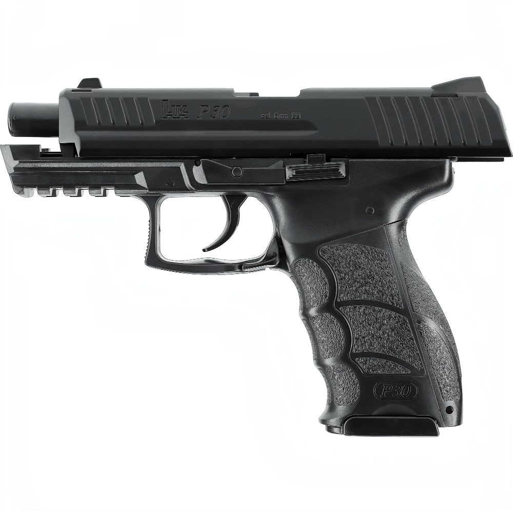 id-paintball Heckler & Koch P30 Airsoft-Pistole mit schwarzem Metallschlitten und strukturierter Griffschale