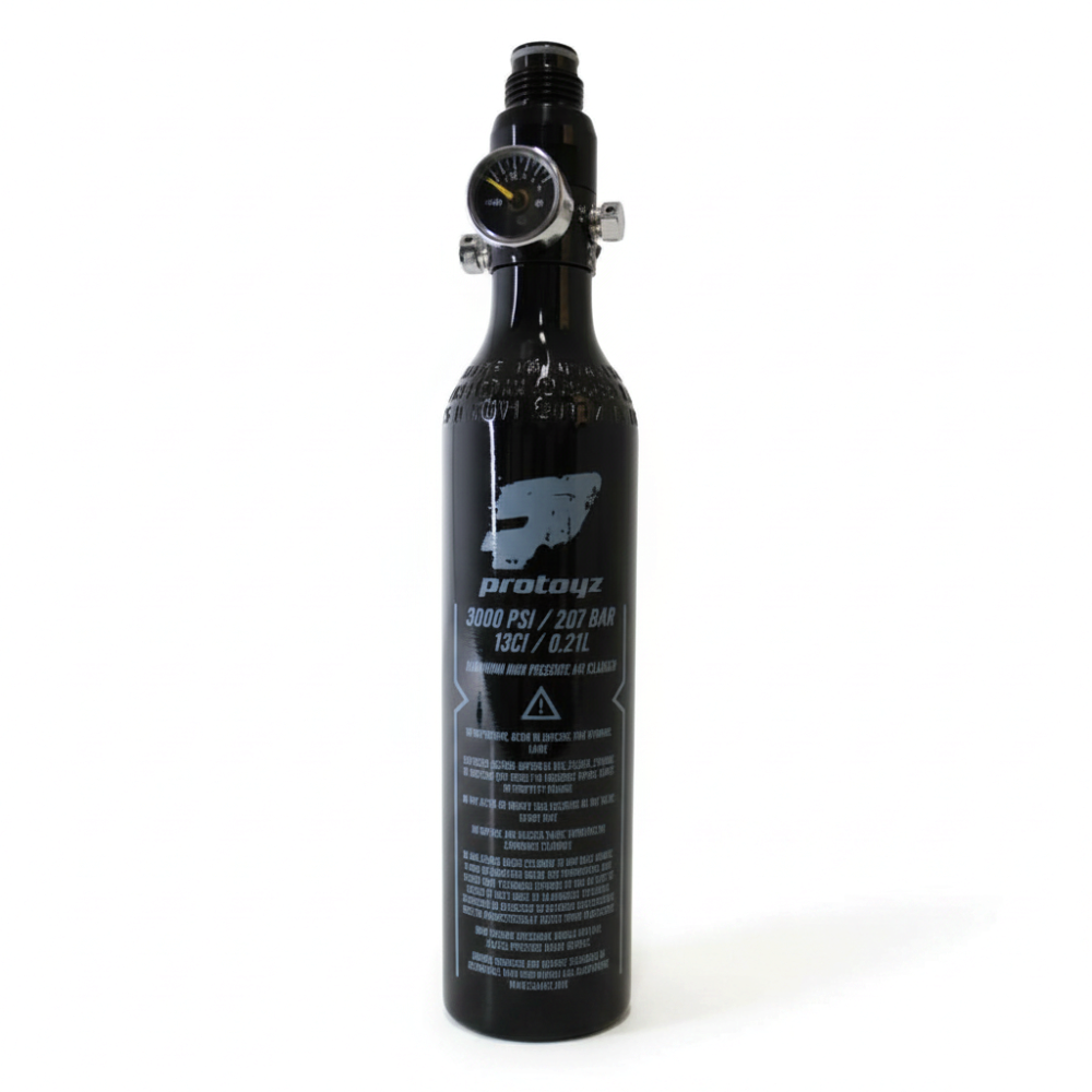 id-paintball Protoyz HP System mit 0,21l Aluminiumflasche, 200 Bar Regulator und Manometer für Paintball Markierer