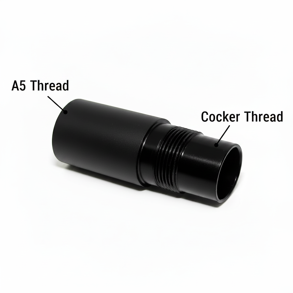 id-paintball Laufadapter aus schwarzem Metall für Tippmann A5 Markierer zur Nutzung von Autococker-Läufen