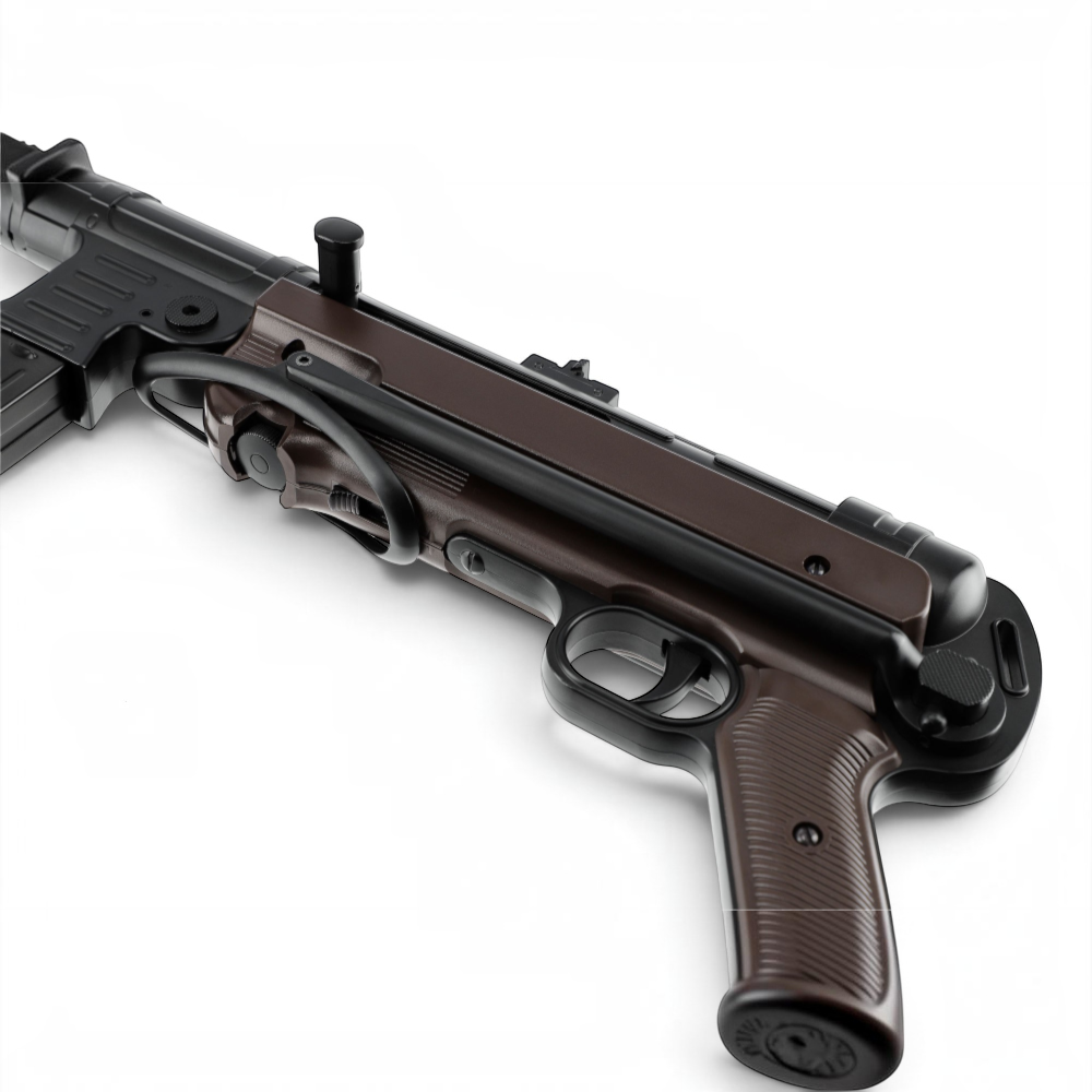 id-paintball Legends MP German CO2 BB Gewehr mit mattschwarzem Vollmetallgehäuse und braunem Griffstück