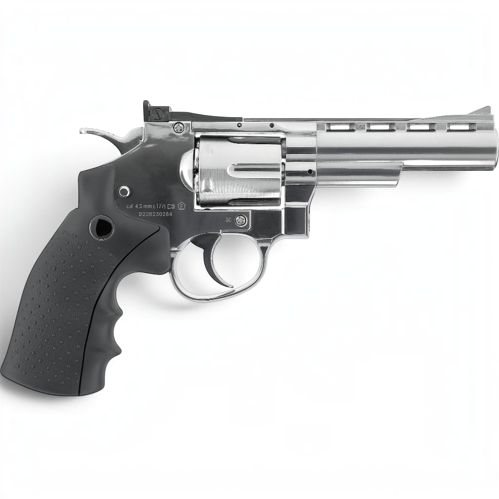 id-paintball Legends S40 CO2-Revolver in Silber mit schwarzem Griff und 4-Zoll-Lauf für 4,5 mm Diabolos