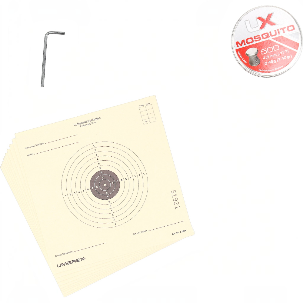 id-paintball Zubehörset mit Umarex Luftgewehrscheiben, einer Dose Mosquito Diabolos 4,5mm und einem Inbusschlüssel