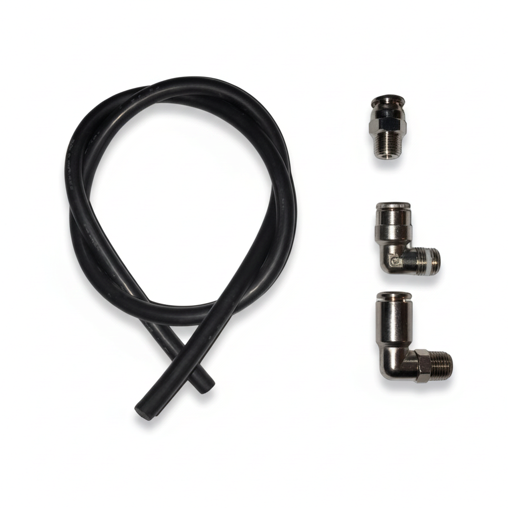id-paintball Macroline Set mit 6 mm Schlauch und drei verschiedenen Metall-Verschraubungen für Paintball-Markierer
