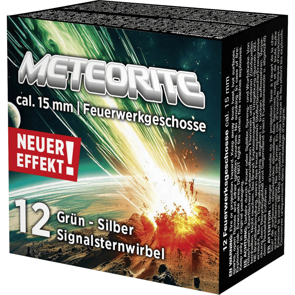 id-paintball Umarex Meteorite Signalsternwirbel 15 mm in einer 12er Schachtel mit grün-silbernem Effekt-Design