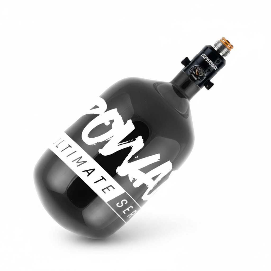 id-paintball PowAir Ultimate Series S3 HP-Flasche 1,1 Liter 300 Bar mit SuperMax Titan Pro Regulator in Schwarz