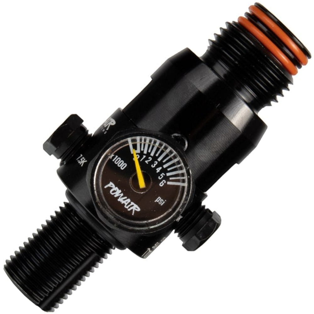 id-paintball PowAir MAXREG SHP Paintball Regulator in Schwarz mit 1100 PSI Ausgangsdruck und Micro-Manometer