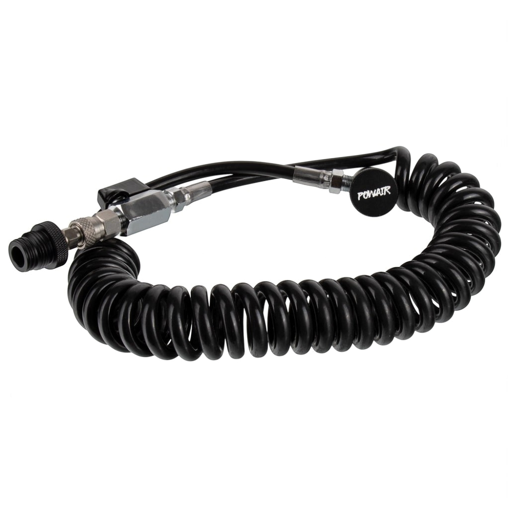 id-paintball PowAir Shutter HPA Remote System mit schwarzem Spiralschlauch, On/Off Ventil und Schnellkupplung