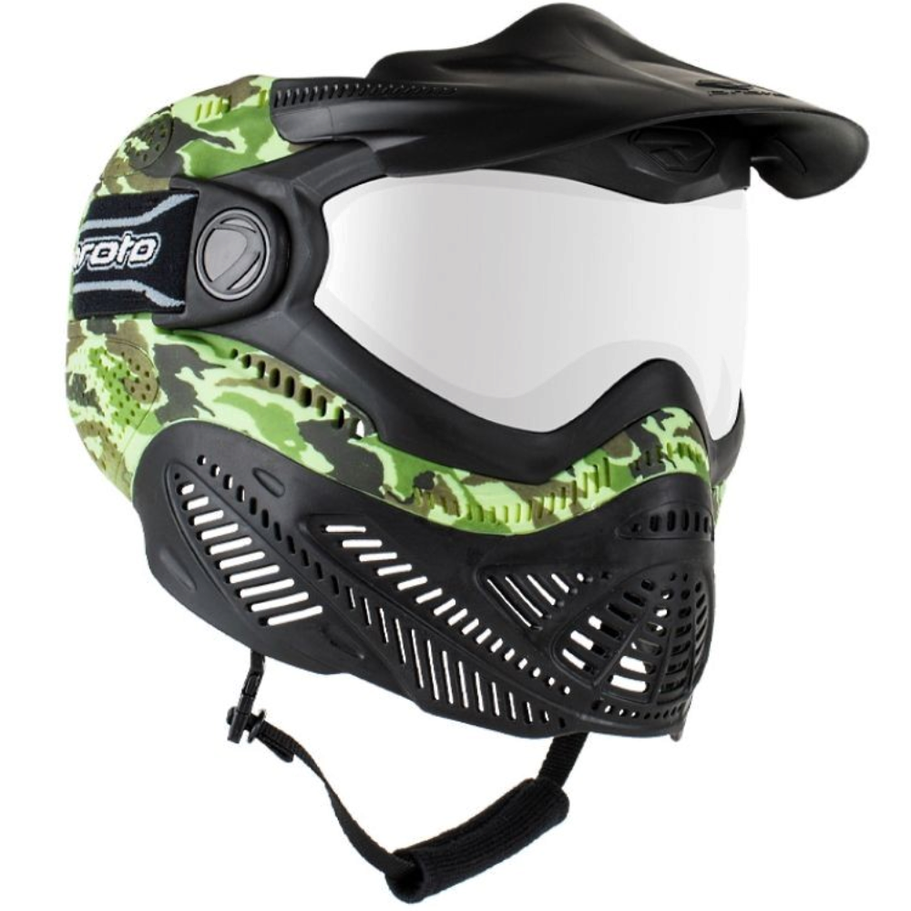 id-paintball Proto Switch FS Camo Paintball-Maske mit Thermalglas, schwarzem Visor und 250-Grad-Sichtfeld