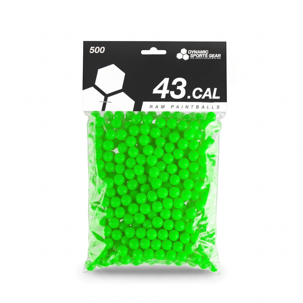 id-paintball DSG RAM Paintballs Kaliber .43 in Grün, 500 Stück in transparenter Kunststoffverpackung