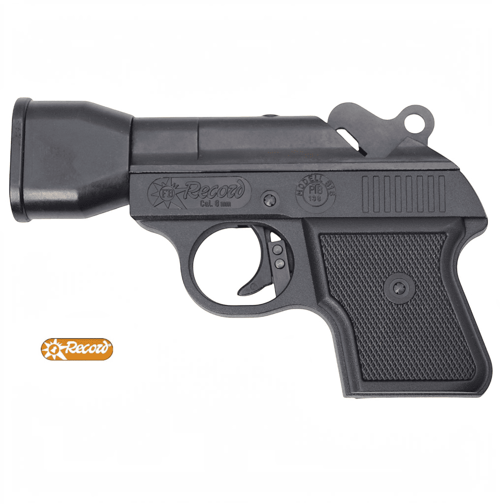 id-paintball Record B1S 6 mm Flobert Schreckschusspistole in Schwarz mit Doppelbecher für pyrotechnische Munition
