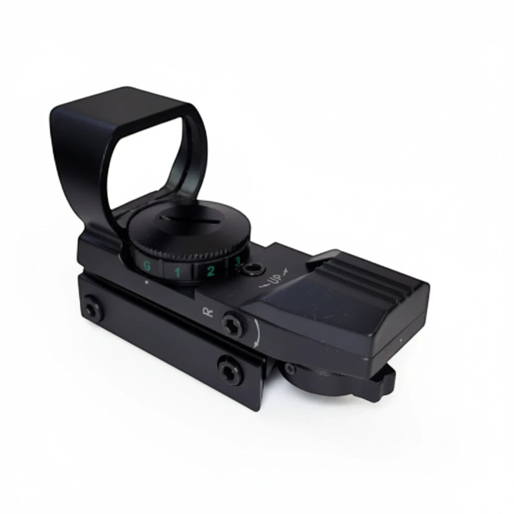 id-paintball Reflexvisier aus Aluminium mit 22mm Montage, einstellbarem Leuchtpunkt in Rot oder Grün und Sonnenschutz