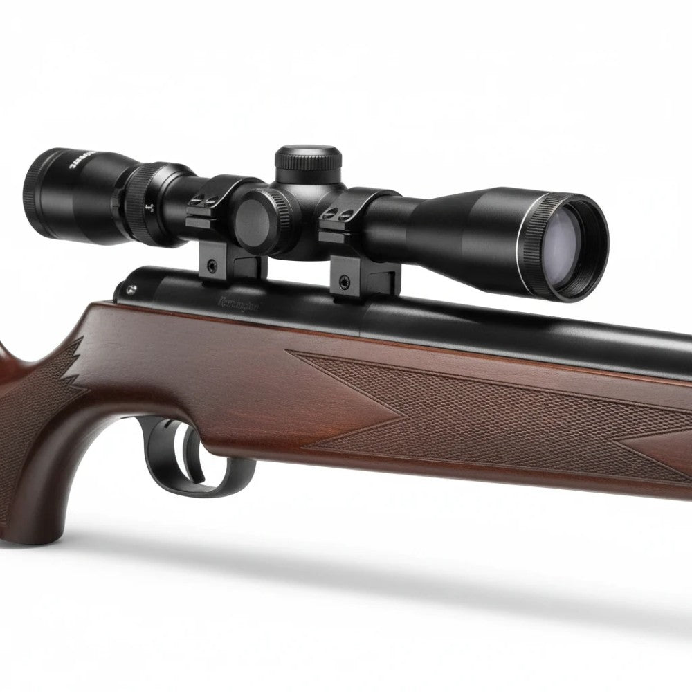 id-paintball Remington Express XP Luftgewehr mit montiertem 3-9x32 Zielfernrohr und braunem Holzschaft