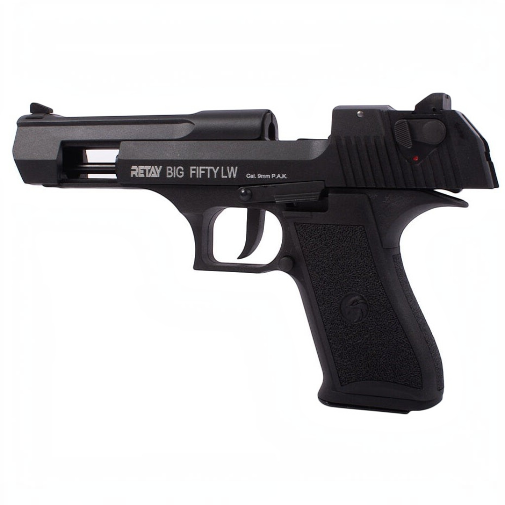 id-paintball Retay Big Fifty LW Schreckschusspistole in brüniertem Design mit Polymer-Griffstück im Kaliber 9mm P.A.K.