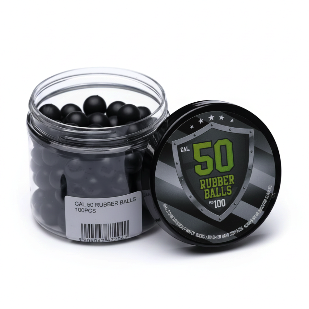 id-paintball 100 schwarze Hartgummi-Trainingskugeln im Kaliber .50 in einer transparenten Dose mit Deckel