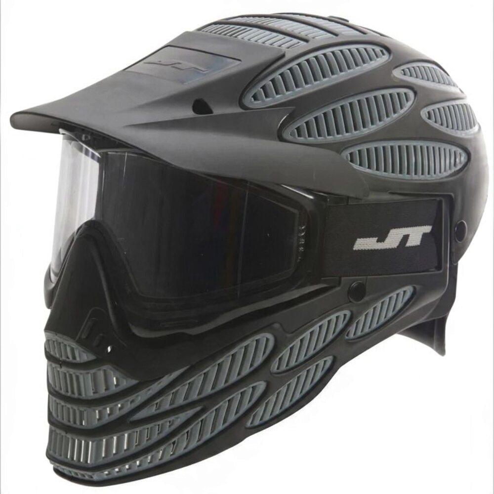 id-paintball JT Spectra Flex 8 Full Coverage Paintballmaske in Grau mit Thermalglas und integriertem Kopfschutz