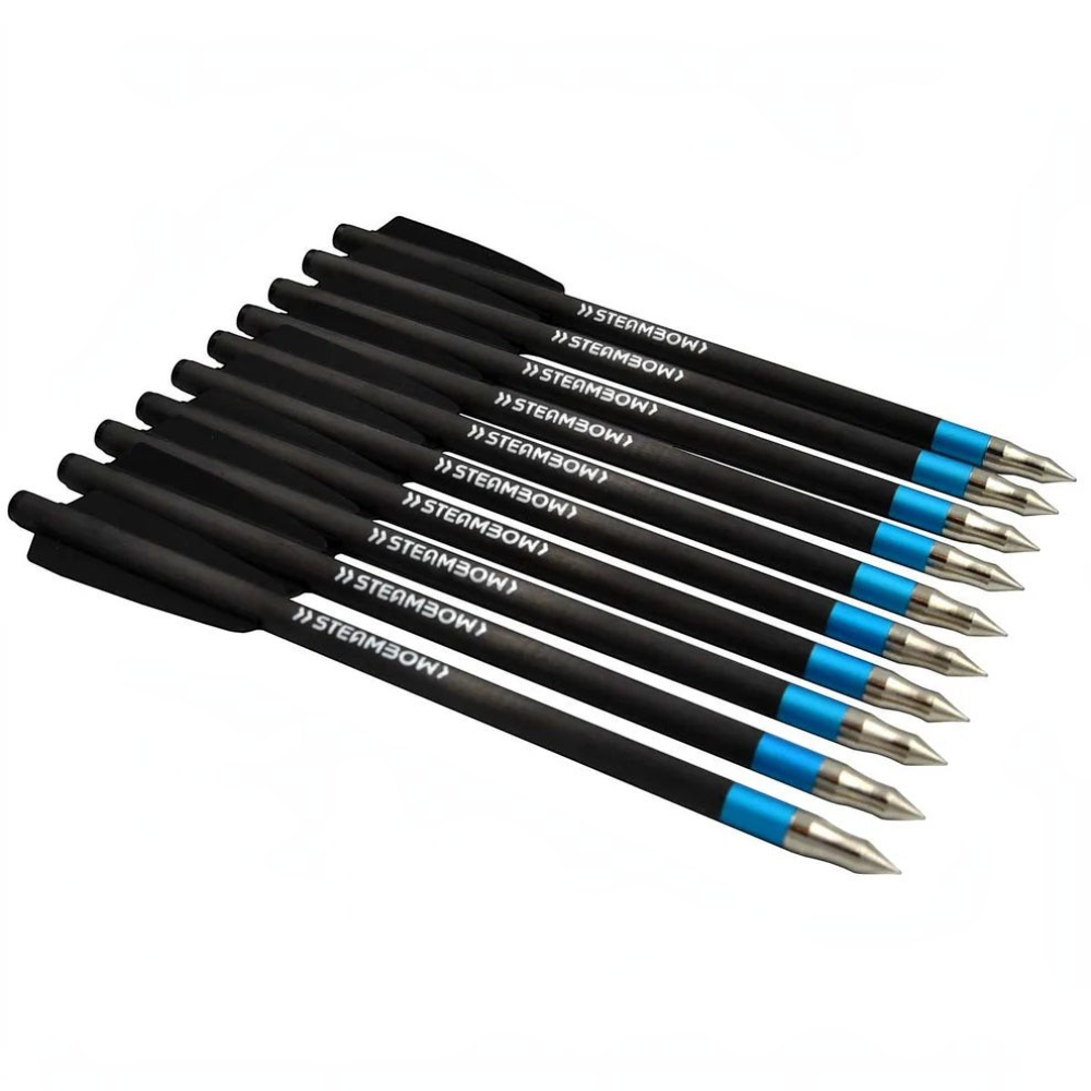 id-paintball Steambow Carbonpfeile AR-Series mit Edelstahlspitze und blauem Aluminiumring im 10er Set