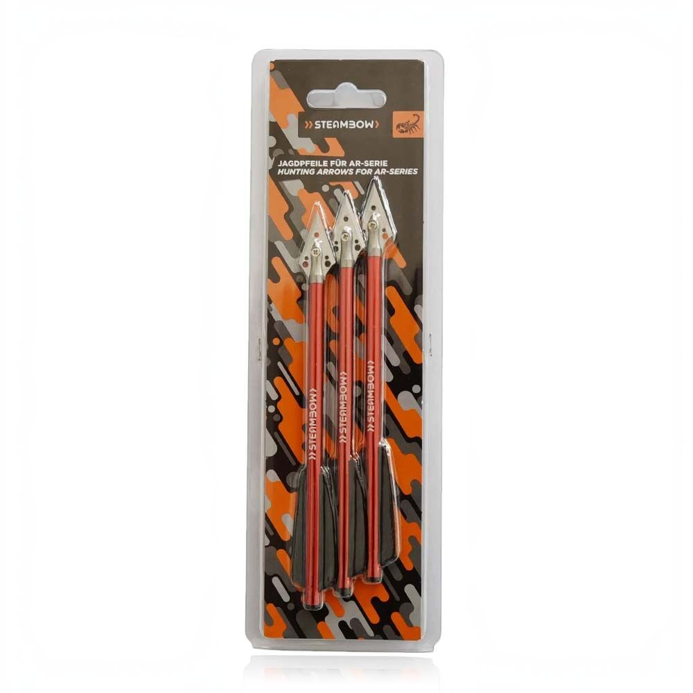 id-paintball Steambow Jagdbolzen 3er-Pack mit rot-eloxiertem Aluminiumschaft und Edelstahlspitze für AR-6 Stinger 2