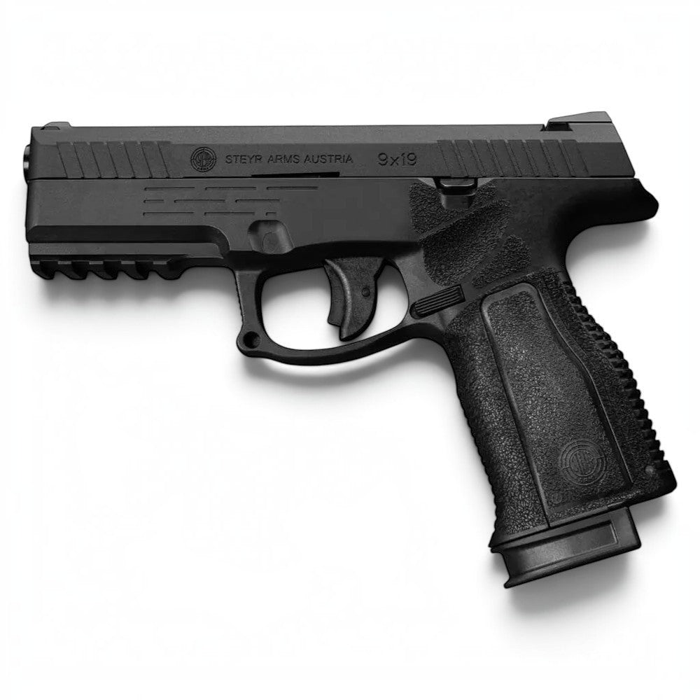id-paintball ASG Steyr L9-A2 Airsoftpistole in Schwarz mit Metallschlitten, Polymer-Griffstück und 22-mm-Rail