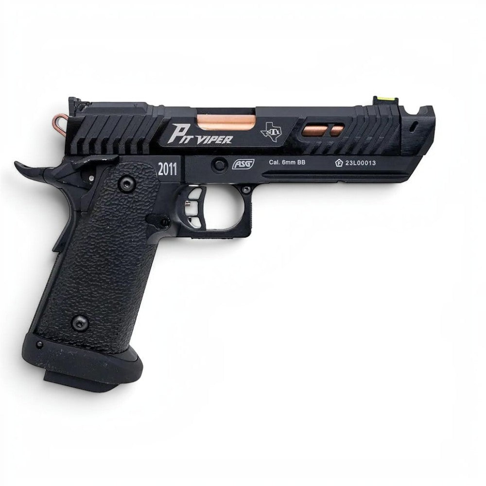 id-paintball ASG STI Pit Viper CO2 Airsoft Pistole in Schwarz mit Metallschlitten, Kompensator und 22mm Schiene