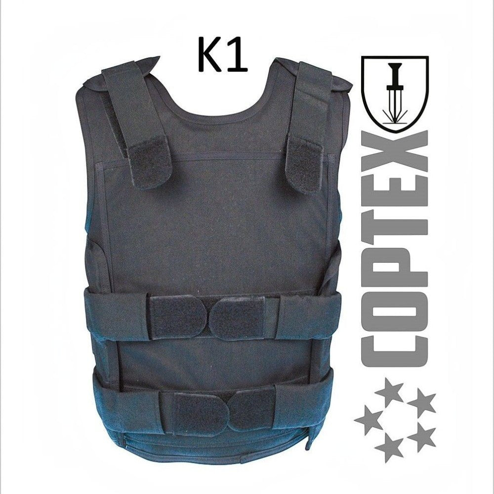 id-paintball COPTEX I Stichschutzweste in Schwarz mit K1 Zertifizierung und verstellbaren Klettverschlüssen