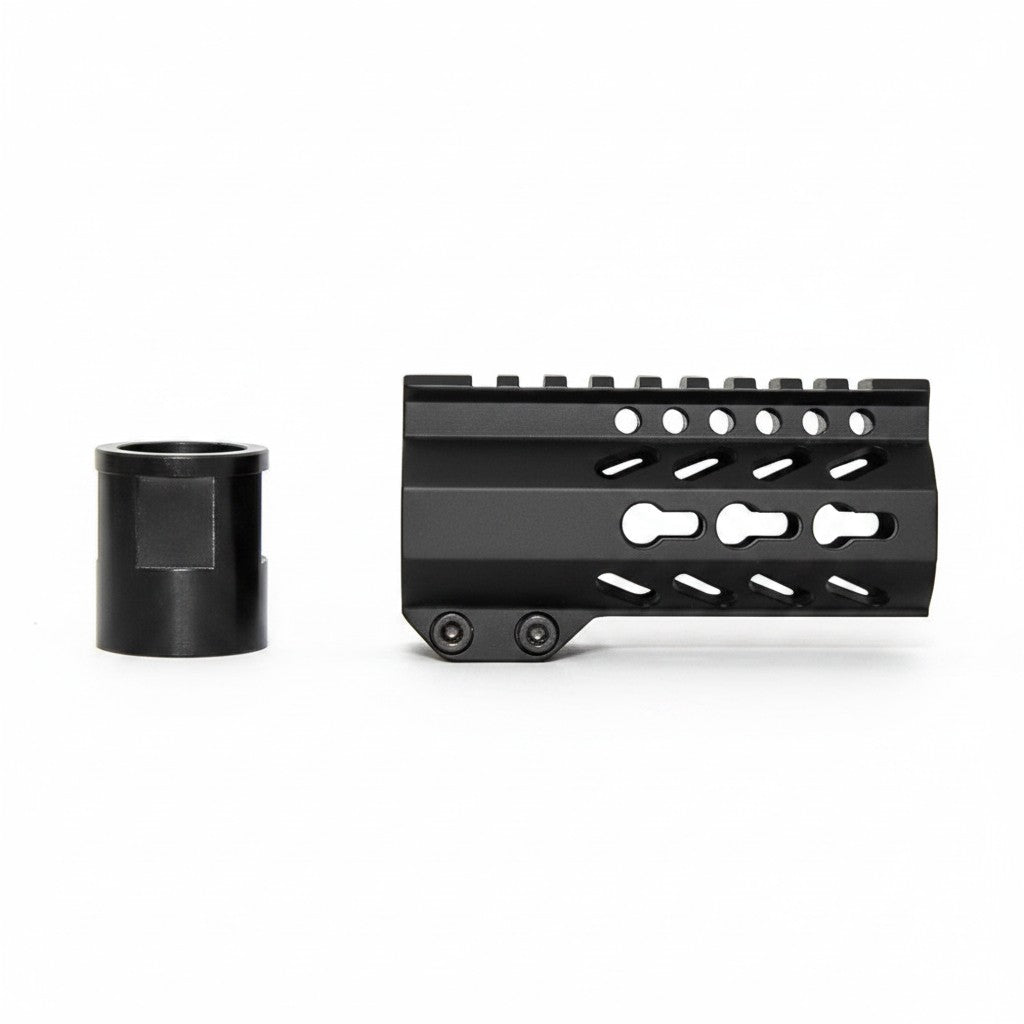 id-paintball 4 Zoll T15 Floating Handguard aus schwarzem Aluminium mit M-Lok System und Barrel Nut für Magfed Markierer