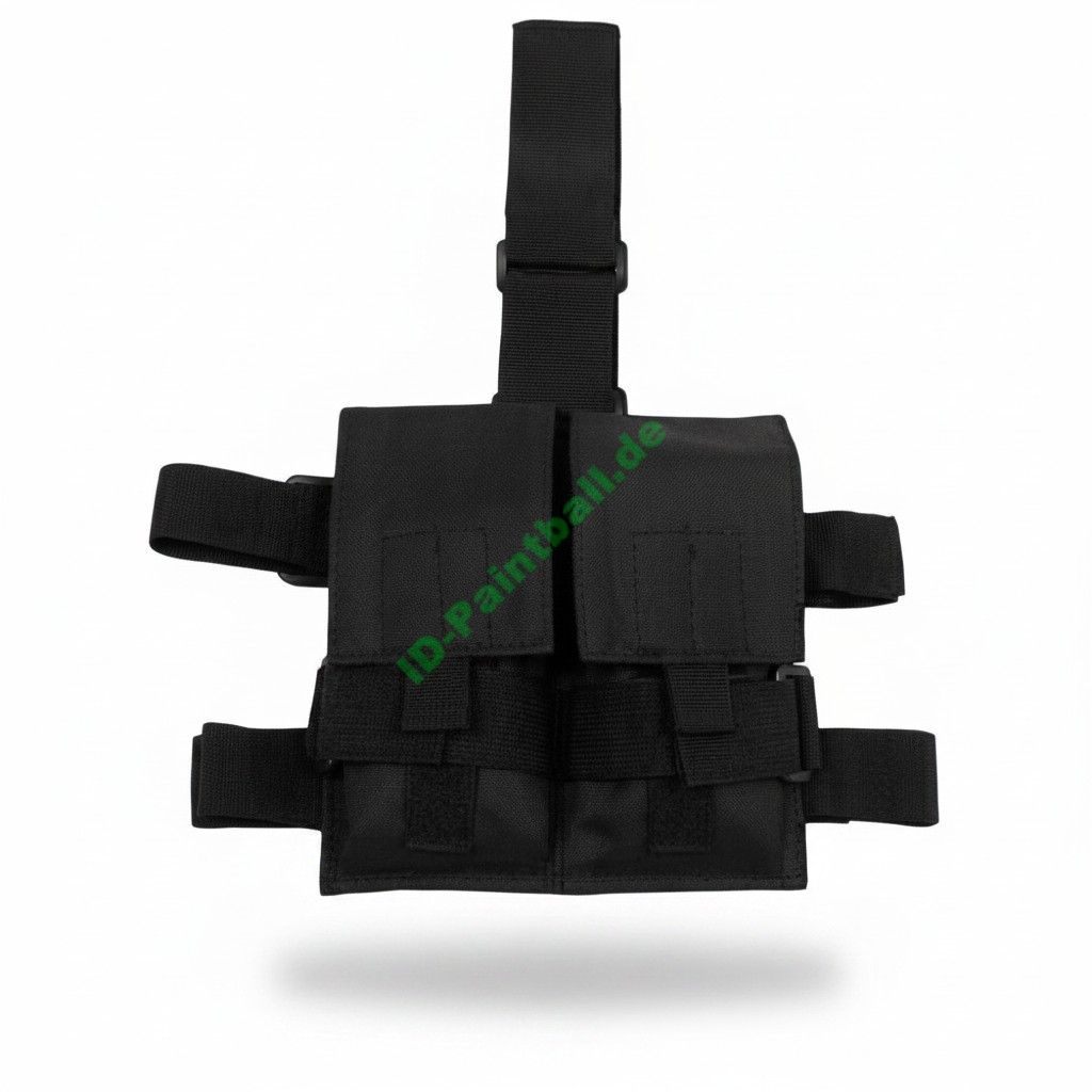 id-paintball taktische Oberschenkelmagazintasche aus schwarzem Polyester mit verstellbaren Beingurten und Klettverschluss