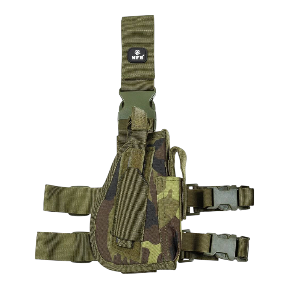 id-paintball Camouflage Pistolenbeinholster aus Polyester mit Magazintasche und verstellbaren Gurten für den Oberschenkel