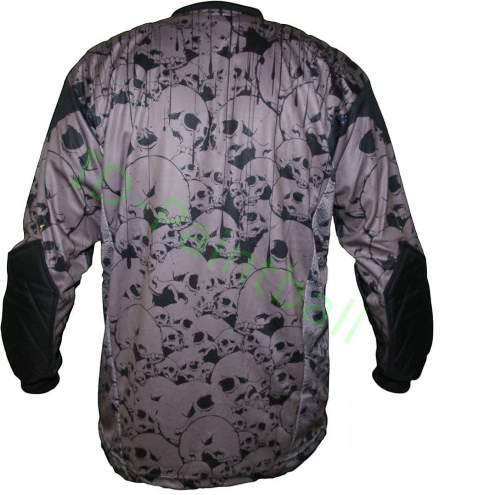 id-paintball The Skulls graues Paintball Trikot mit Totenkopf-Muster, Polsterungen an Armen und atmungsaktivem Stoff