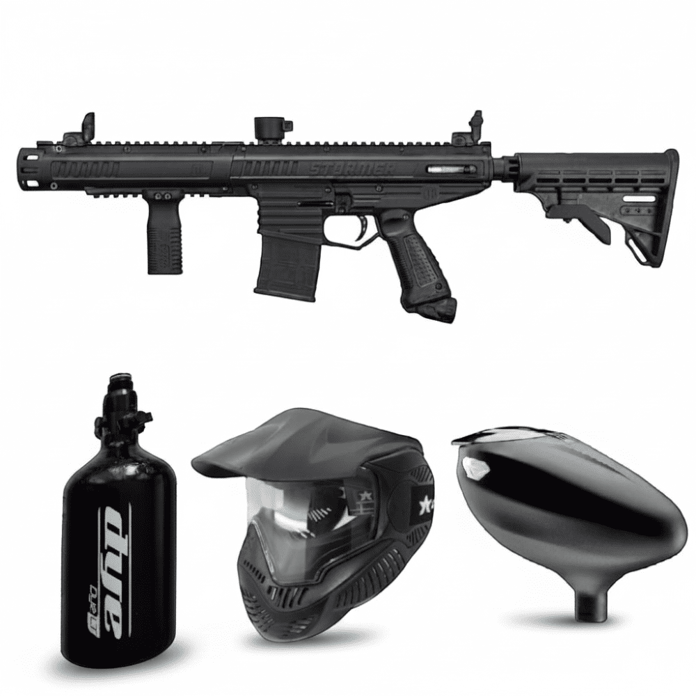 id-paintball Tippmann Stormer Elite Paintball Set mit Markierer, Dye SE Maske, HP System und Hopper in Schwarz