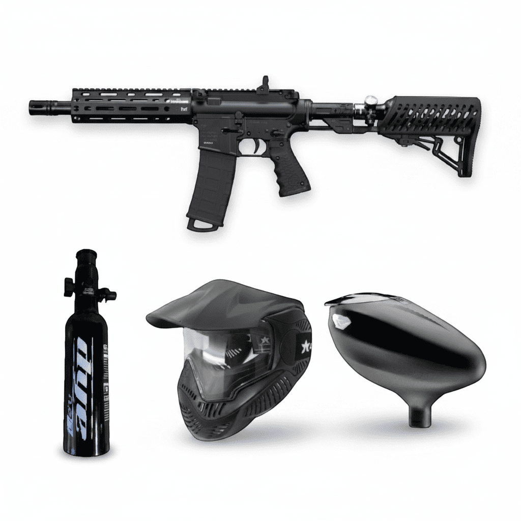 id-paintball Tippmann TMC Elite Paintball Set mit Markierer, HP-System, Dye SE Maske und Hopper in Schwarz