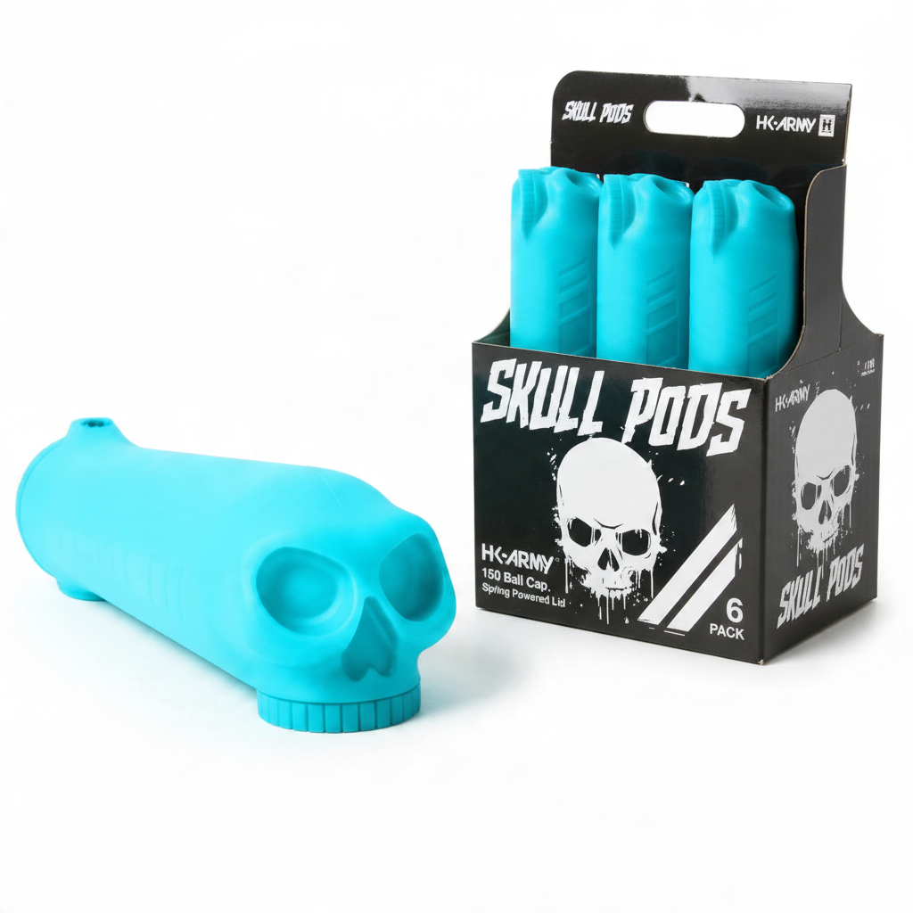 id-paintball HK Army Skull Pod in Türkis mit 3D-Totenkopf-Design und 150 Paintball Kapazität