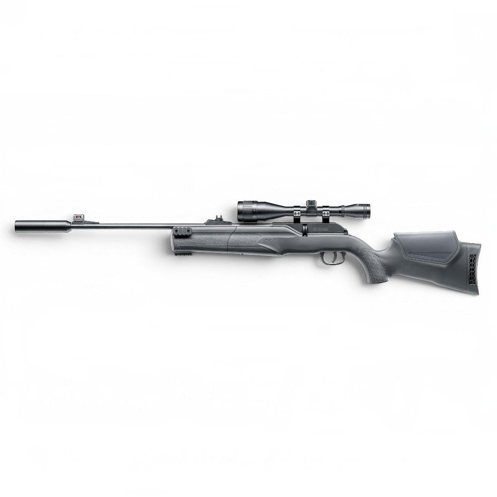 id-paintball Umarex 850 M2 CO2-Luftgewehr mit Zielfernrohr, Schalldämpfer und schwarzem Fiber-Kunststoffschaft