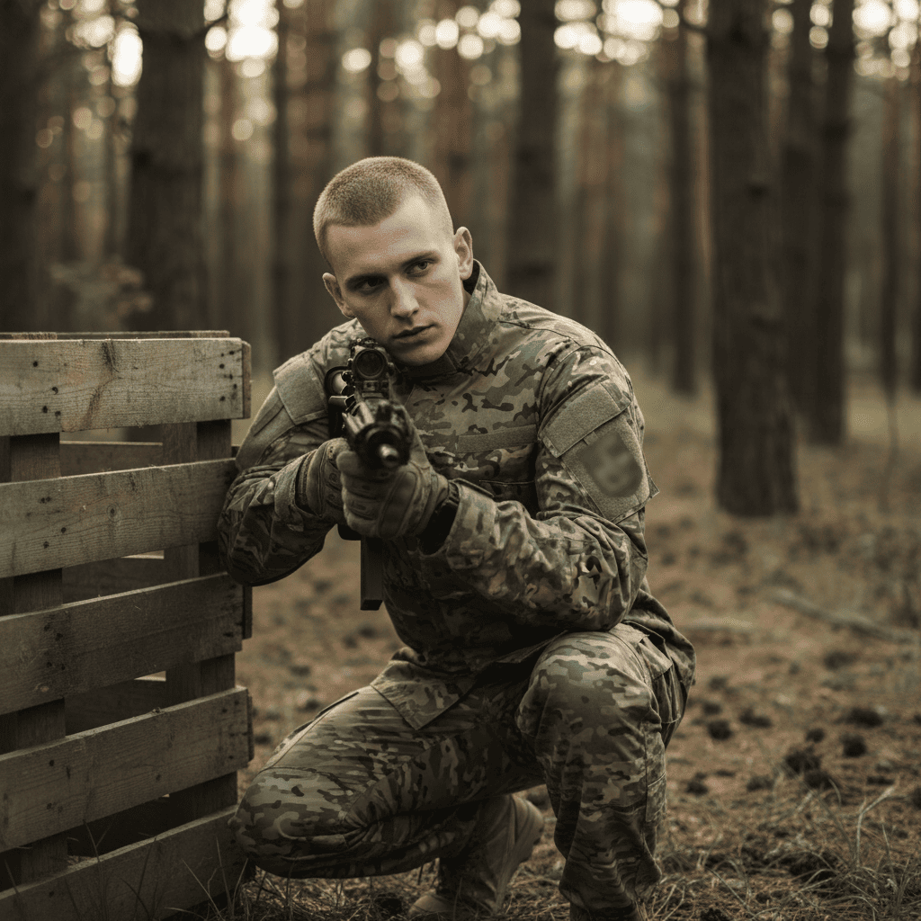 id-paintball US Uniform Feldjacke in Camo Ripstop Baumwolle bei einem taktischen Outdoor-Einsatz im Wald