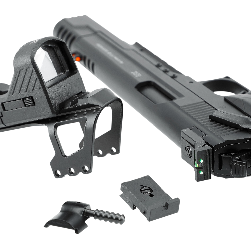 id-paintball UX RaceGun CO2 Pistole Set mit Point Sight, Slide Racker und Fiberoptik-Visierung in Ganzmetall
