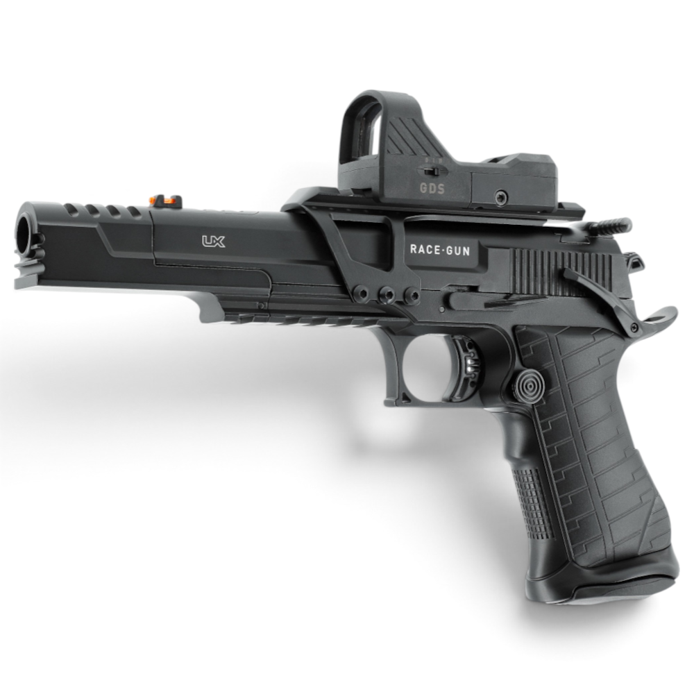 id-paintball UX RaceGun CO2-Pistole in Ganzmetall mit montiertem GDS Point Sight und Kompensator
