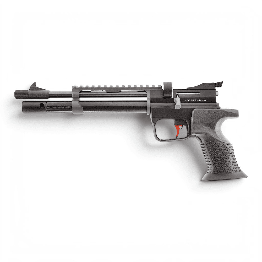 id-paintball UX SPA Master PCP Luftpistole in Schwarz mit rotem Abzug, 11-mm-Schiene und integriertem Presslufttank