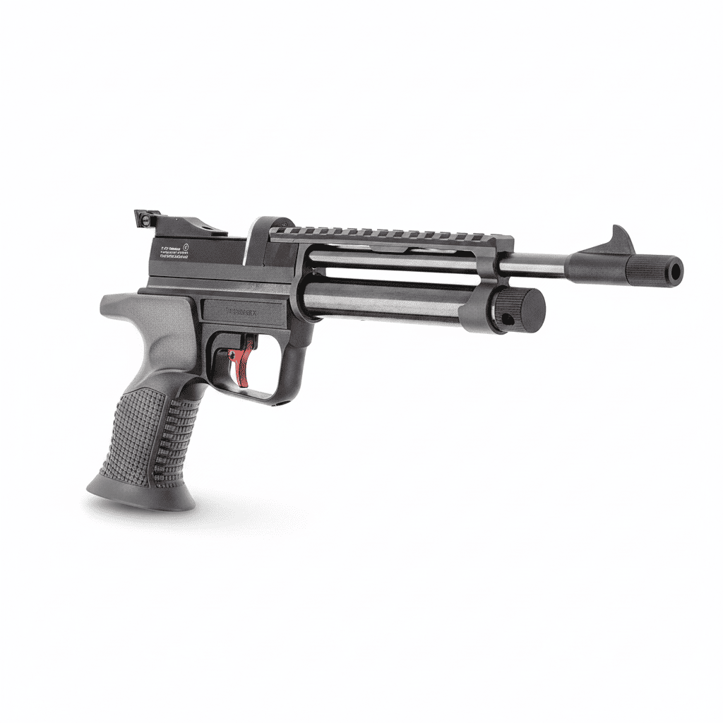 id-paintball UX SPA Professional CO2-Luftpistole im Kaliber 5,5 mm mit schwarzem Gehäuse und rotem Abzug