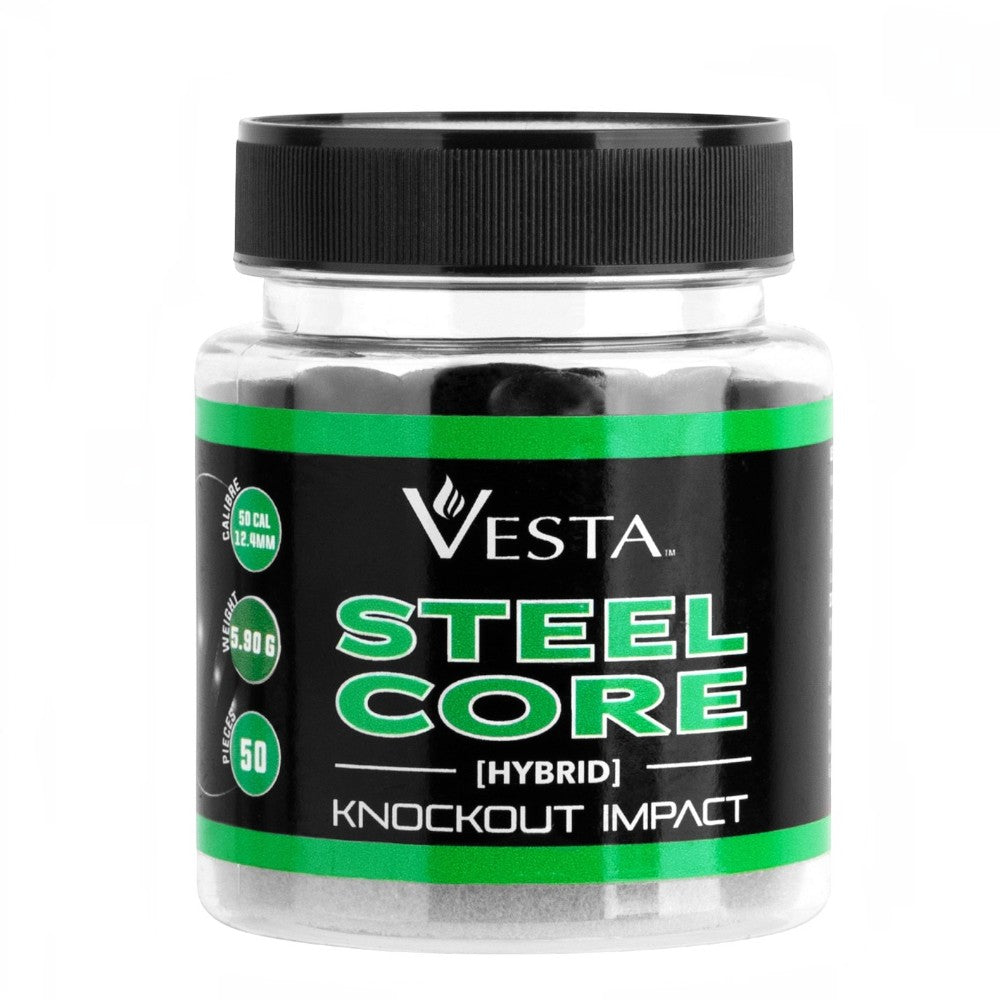 id-paintball Vesta Steel Core Balls im Kaliber .50 in einer wiederverschließbaren Schraubdose mit 50 Stück Inhalt