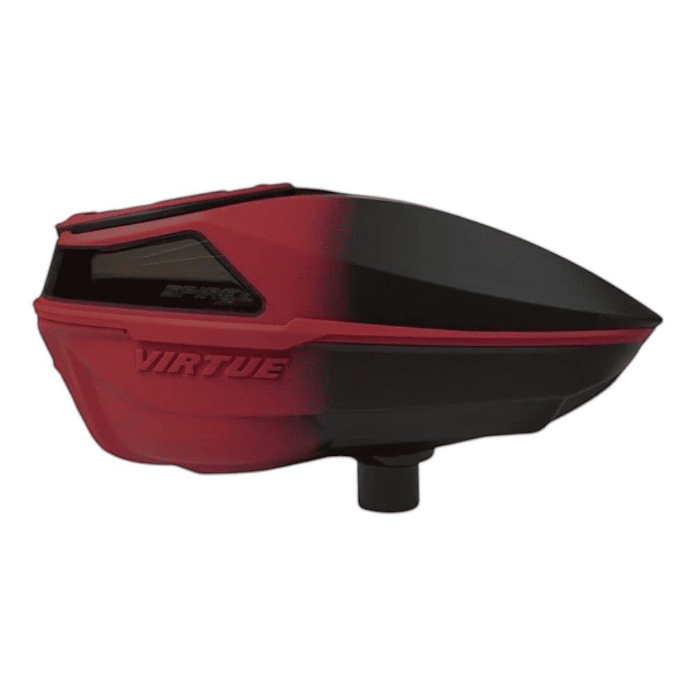 id-paintball Virtue Spire 5 Paintball-Hopper in Rot-Schwarz-Farbverlauf mit robustem Nylon-Gehäuse