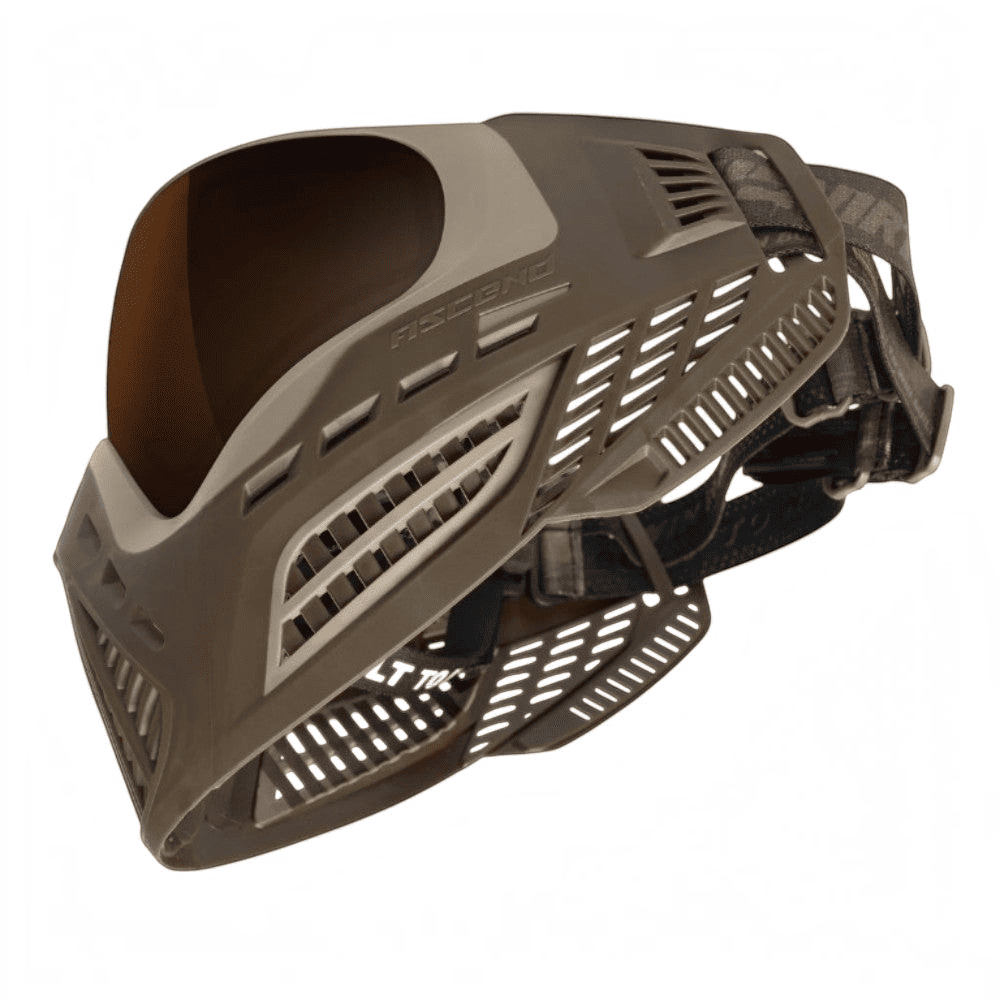 id-paintball Virtue VIO Ascend Paintball-Maske in FDE Tan Braun mit Thermal-Glas und 4-Point Strap System