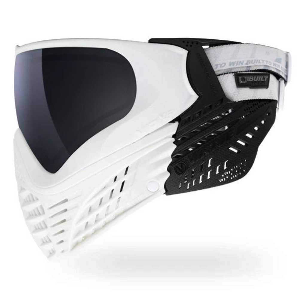 id-paintball Virtue VIO X6 Paintball Maske in White Storm mit schwarzem Visier und verstellbarem Kopfband