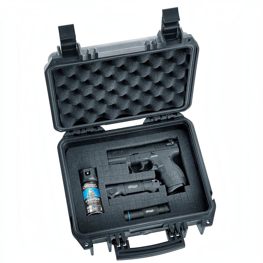 id-paintball Walther P22Q Ready 2 Defend Kit mit Schreckschusspistole, Pfefferspray, Messer und Taschenlampe im Koffer