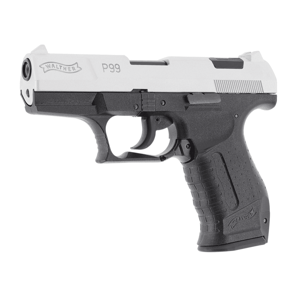 id-paintball Walther P99 Schreckschusswaffe Bicolor mit schwarzem Polymer-Griffstück und vernickeltem Schlitten