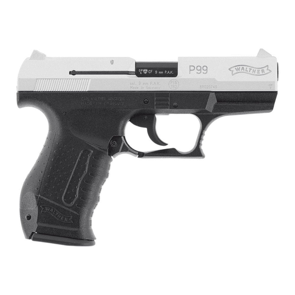id-paintball Walther P99 Schreckschusswaffe in Bicolor mit silbernem Schlitten und schwarzem Polymer-Griffstück