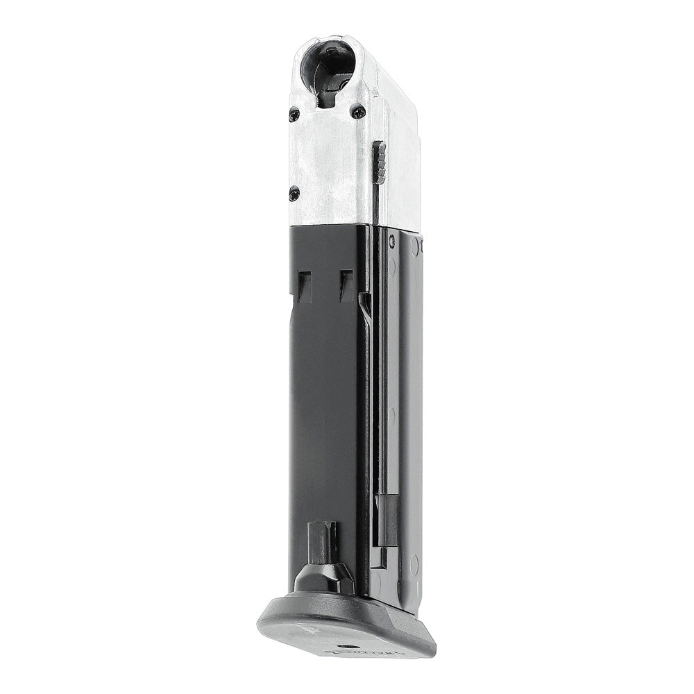 id-paintball T4E Walther PDP Magazin Cal.43 für 8 Schuss mit schwarzem Kunststoffgehäuse und silbernem Metallkopf