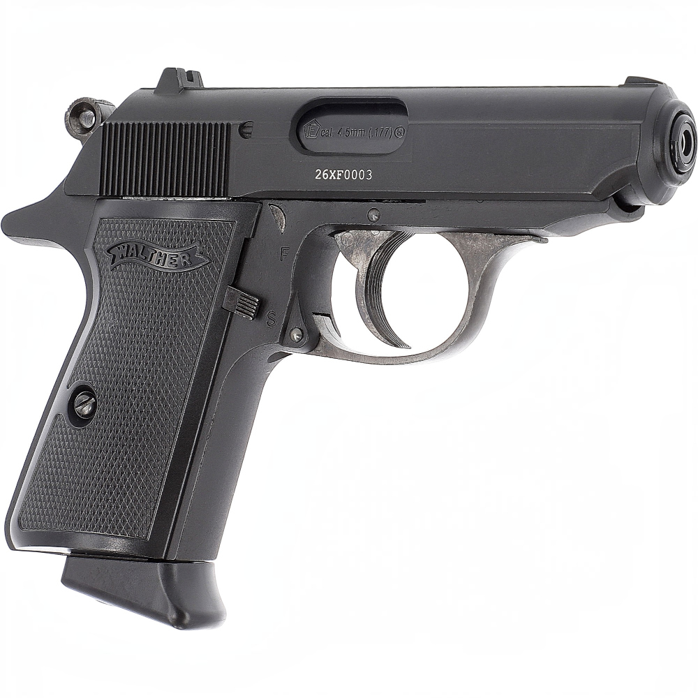 Walther PPK/S CO2 Luftpistole von id-paintball in schwarzer Vollmetall-Ausführung mit Blowback-System