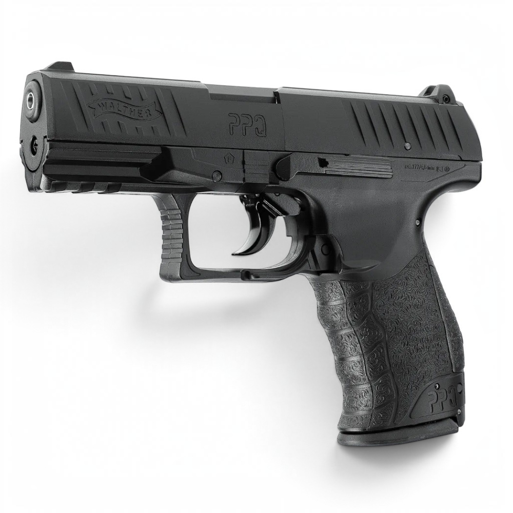 id-paintball Walther PPQ CO2-Pistole in Schwarz mit HI-GRIP-Griffstruktur und Picatinny-Schiene