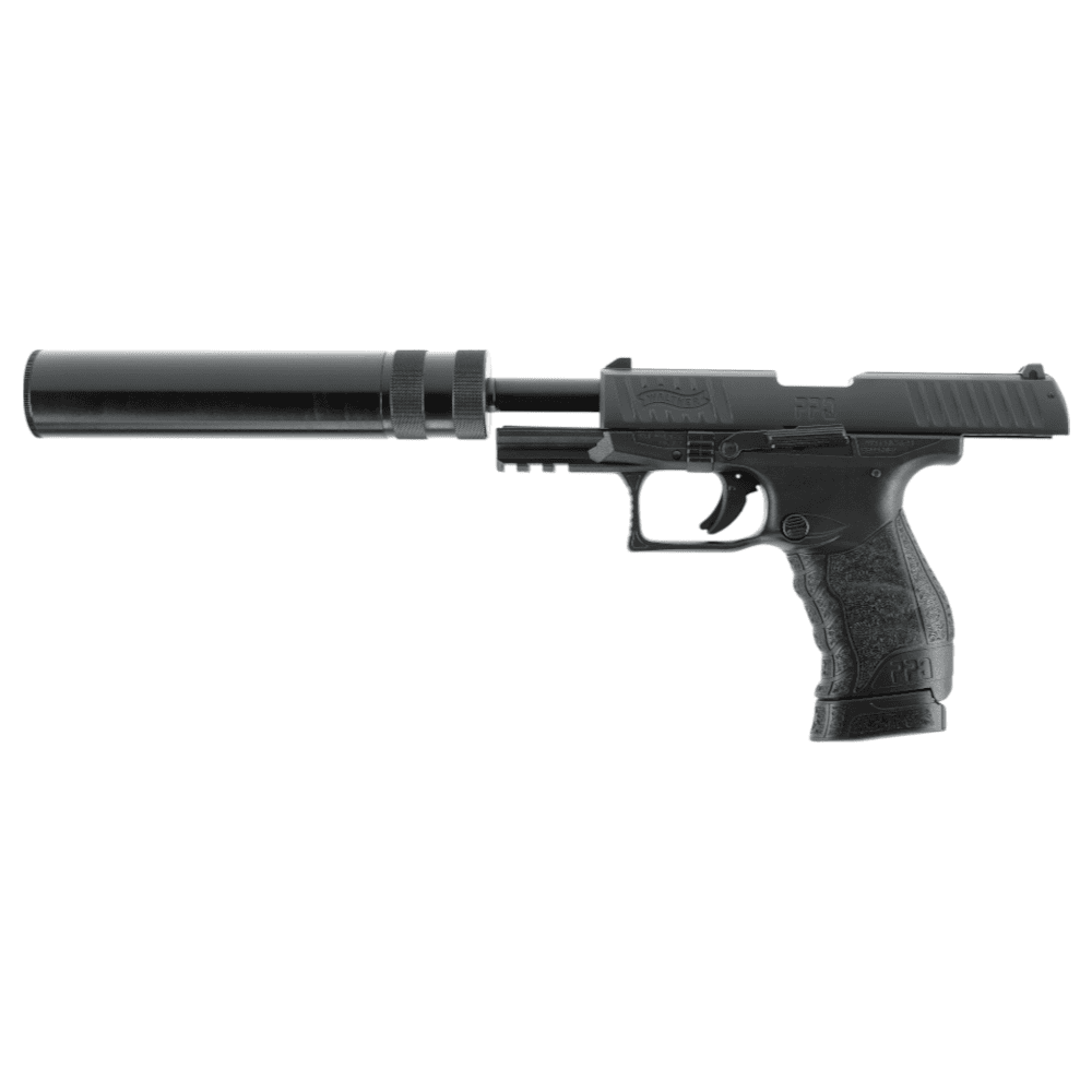 id-paintball Walther PPQ M2 Navy Schreckschusswaffe in Schwarz mit Schalldämpfer und Polymer-Griffstück