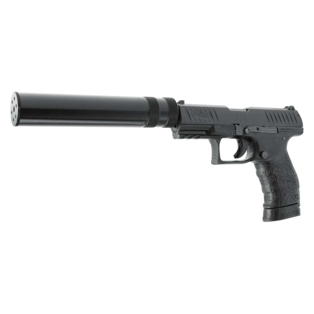 id-paintball Walther PPQ M2 Navy Schreckschusswaffe in Schwarz mit Schalldämpfer und rutschfestem Polymer-Griffstück
