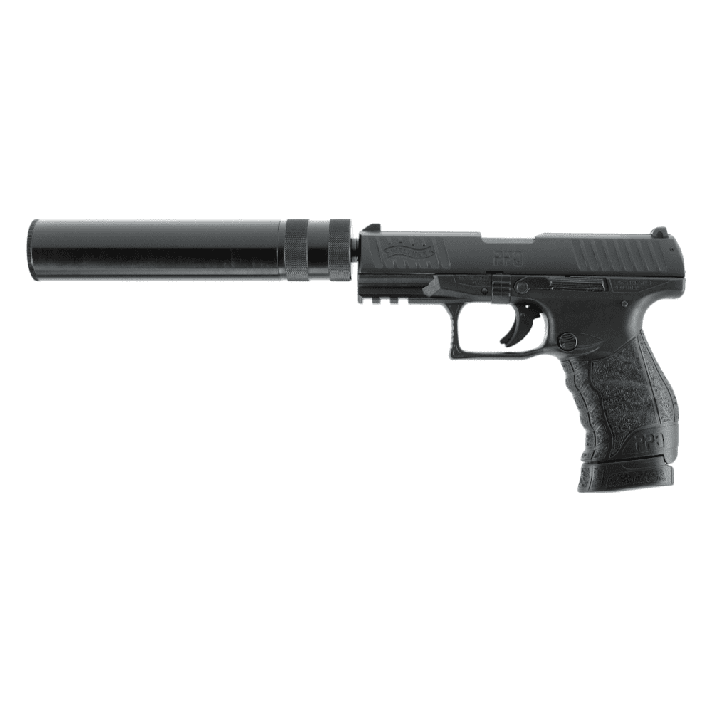 id-paintball Walther PPQ M2 Navy Schreckschusswaffe in Schwarz mit Schalldämpfer und Polymer-Griffstück